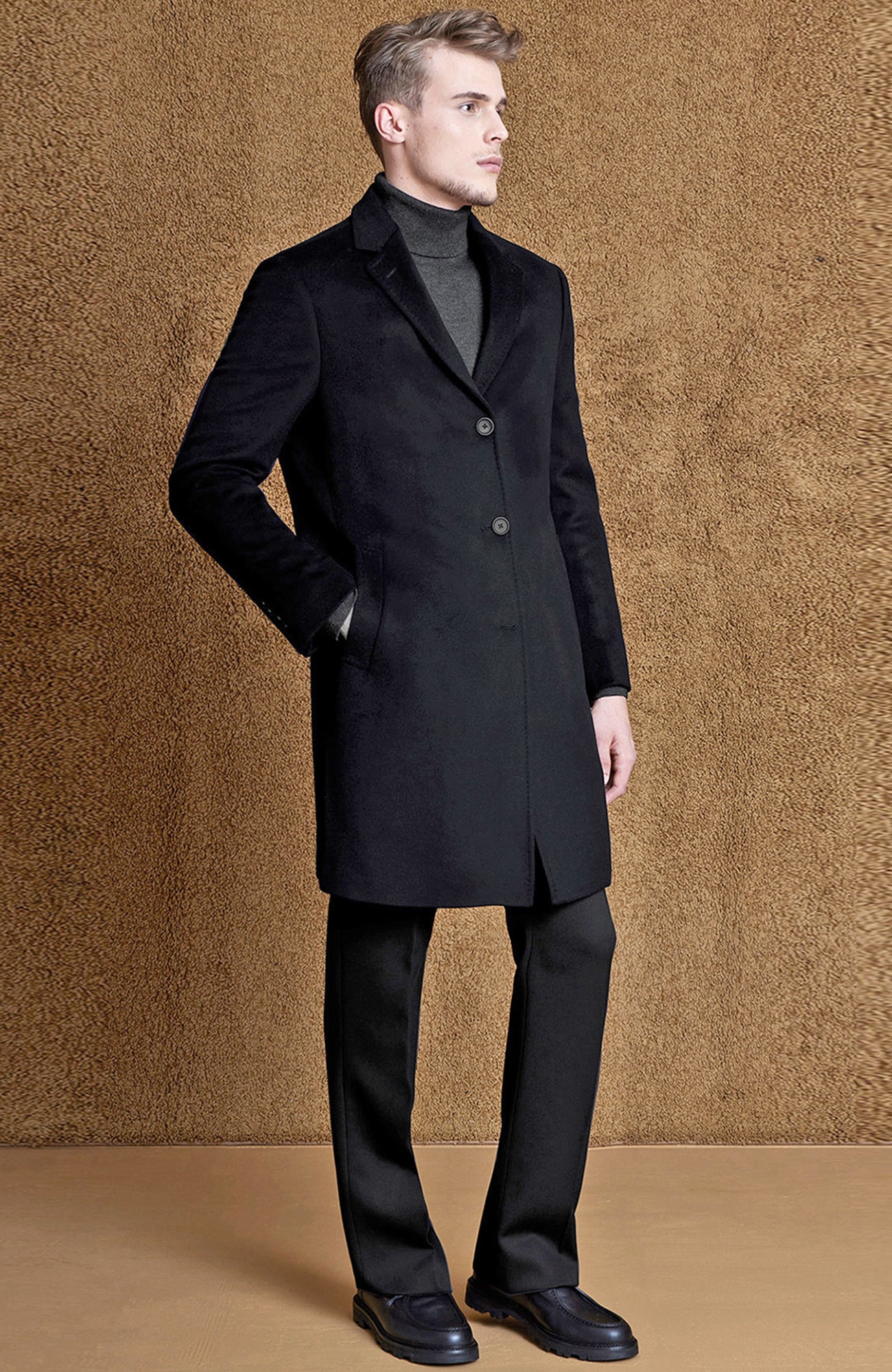 ST-PIERRE BLACK CASHMERE TOPCOAT