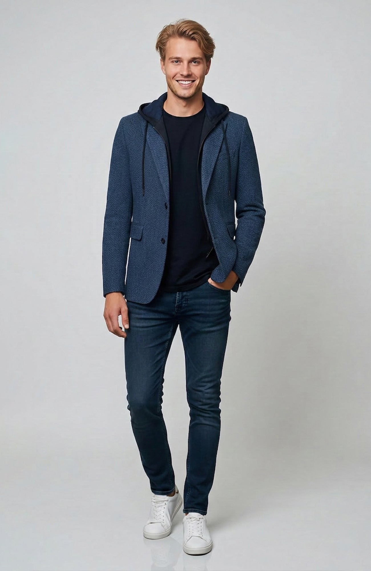 Brandon Blue Herringbone Hooded Sports Jacket