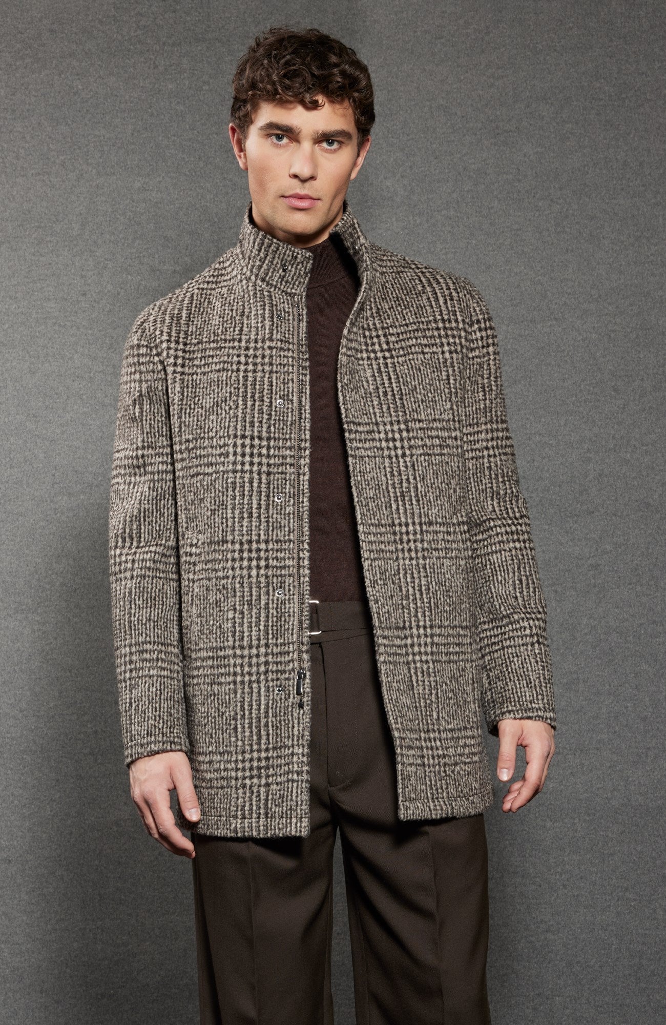 Bryson Wool and Cashmere Brown Check Topcoat - MENS - Cardinal of Canada-US-Bryson Wool and Cashmere Brown Check Topcoat