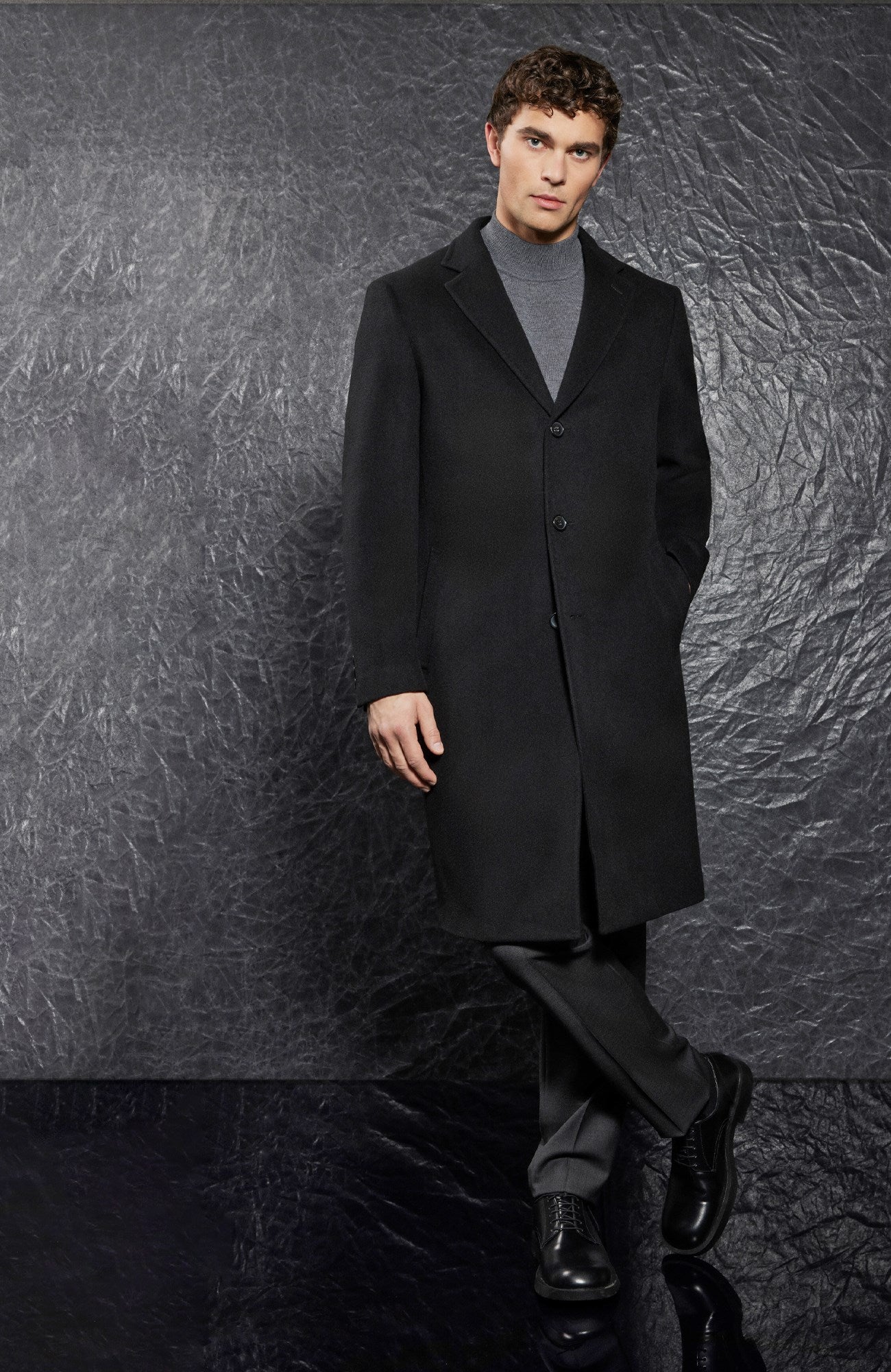 Trevor Black Wool Topcoat