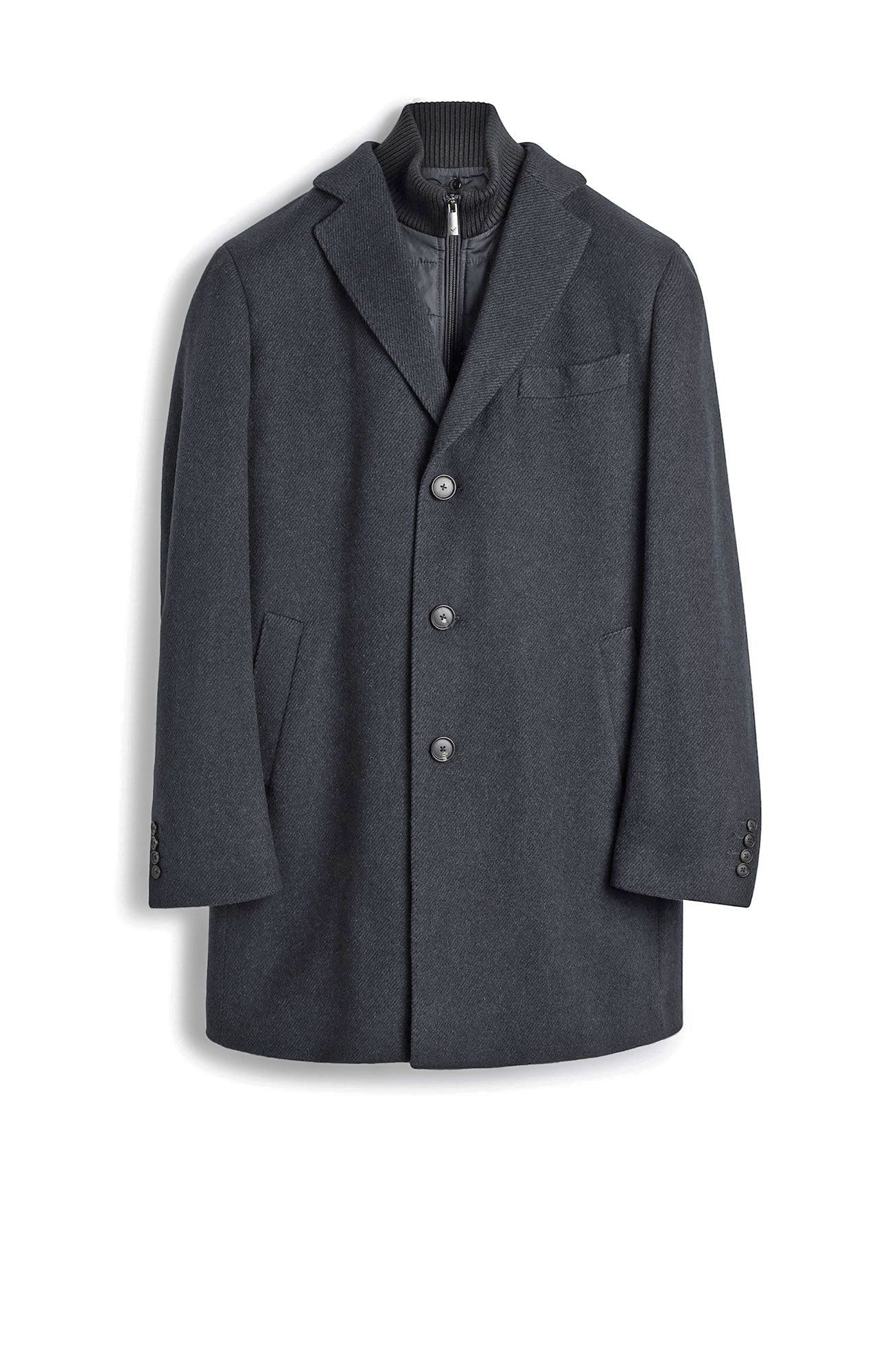 LECLAIRE WOOL CASHMERE CHARCOAL TWILL CAR COAT