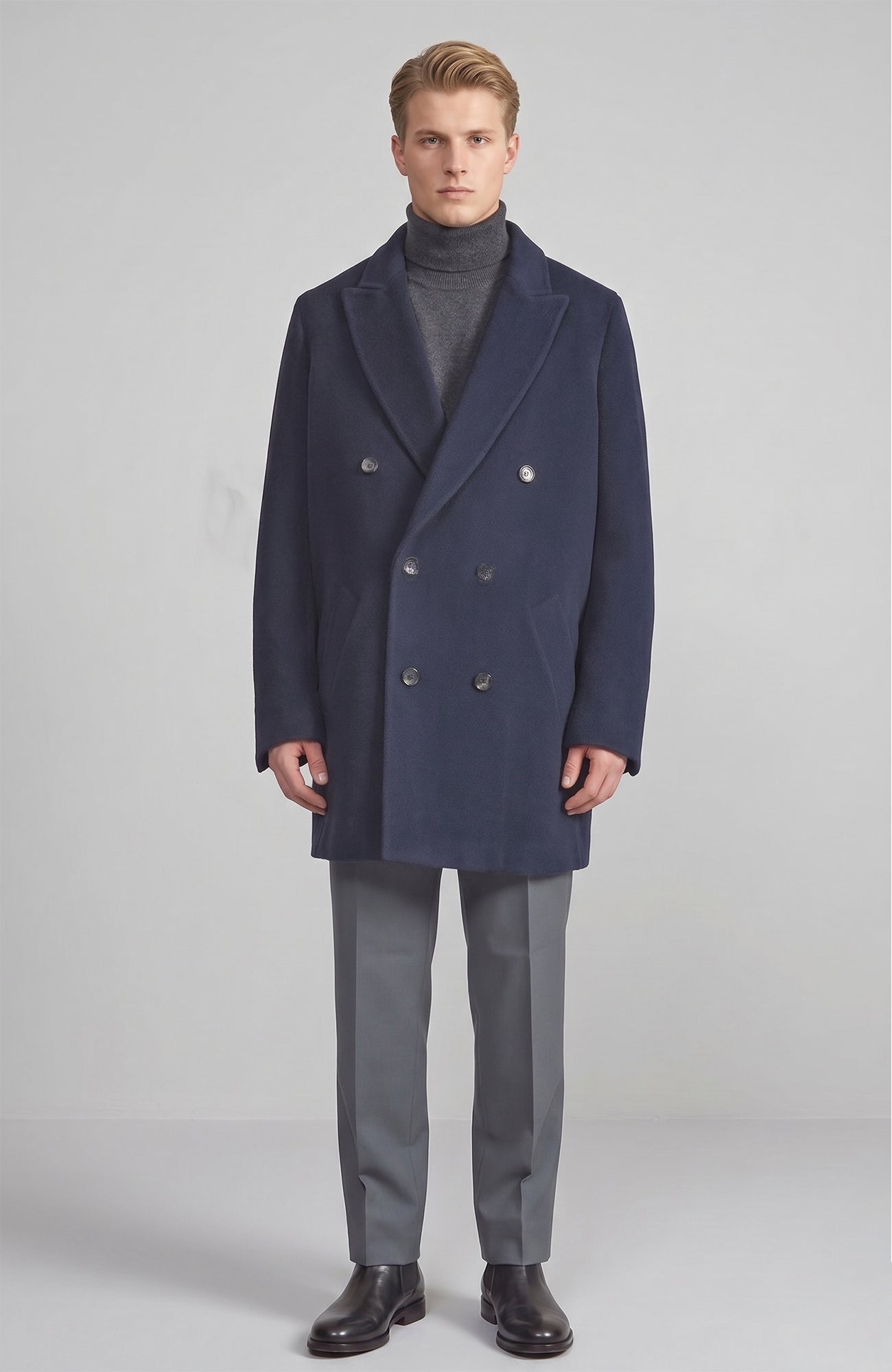 Logan Double Breast Navy Wool Topcoat - MENS - Cardinal of Canada - US - Logan Double Breast Navy Wool Topcoat
