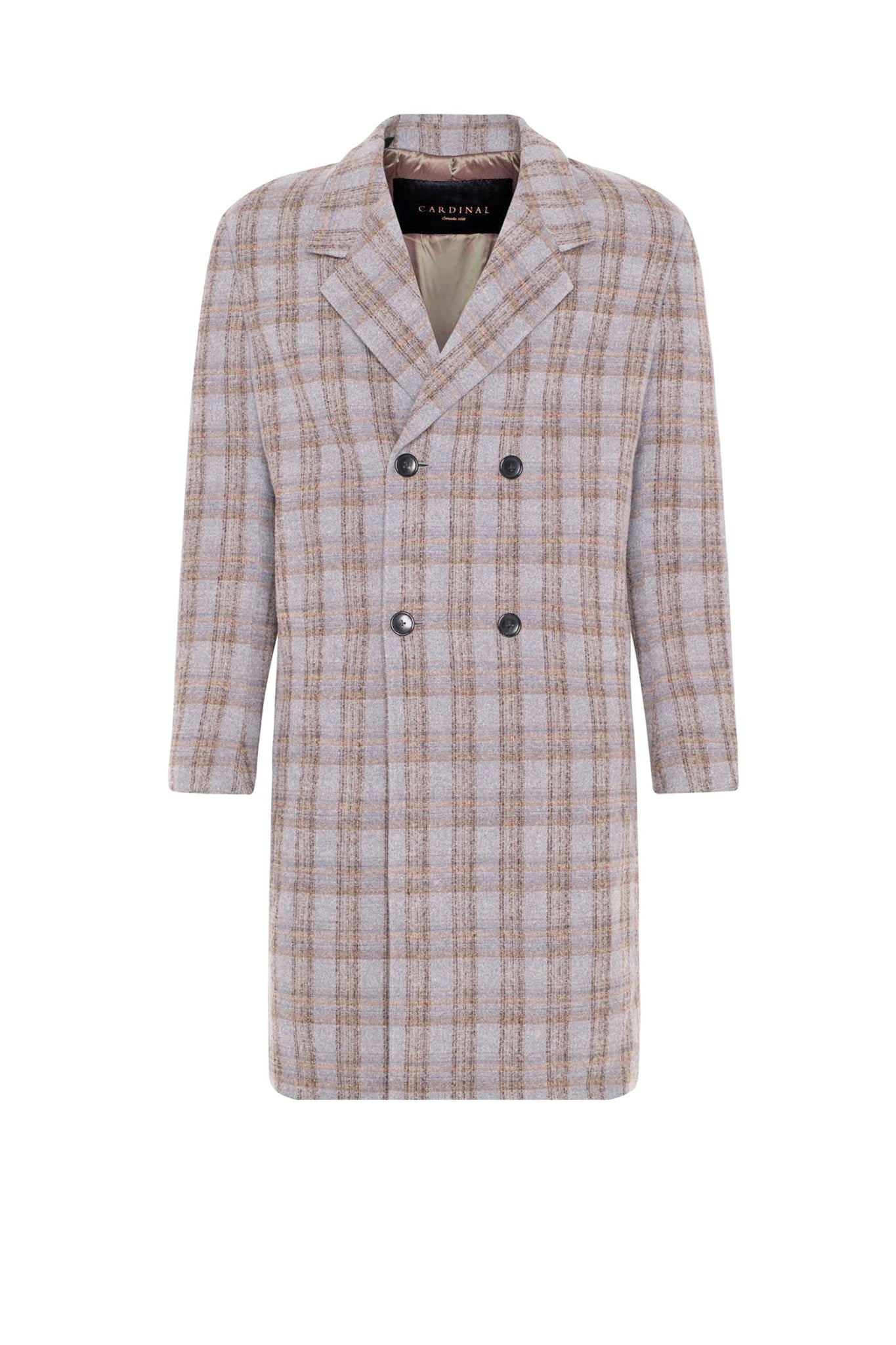 MAINE GREY PLAID DOUBLE BREAST OVERCOAT - Main Image