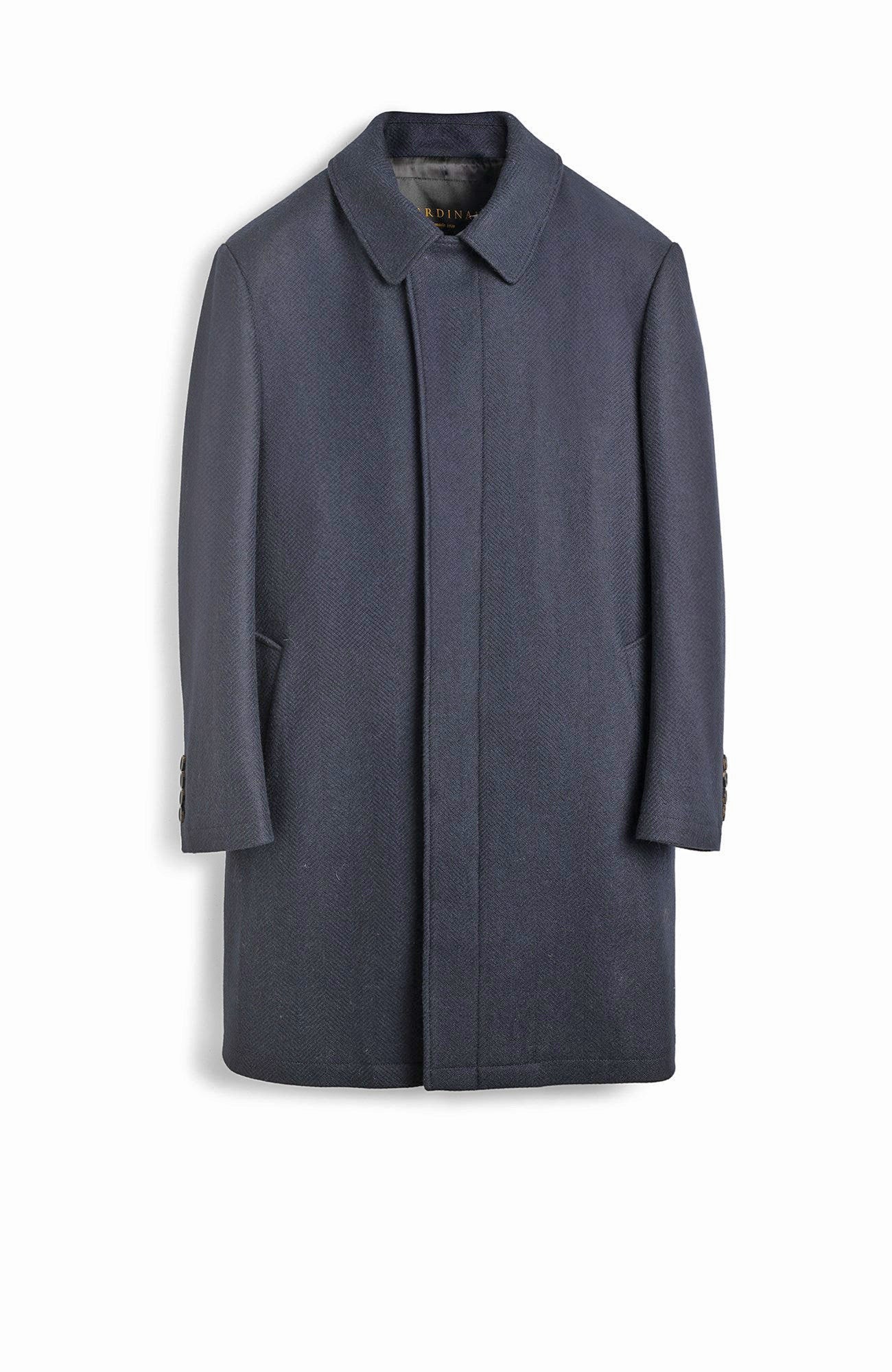 PLATINUM NAVY HERRINGBONE WOOL OVERCOAT - Main Image