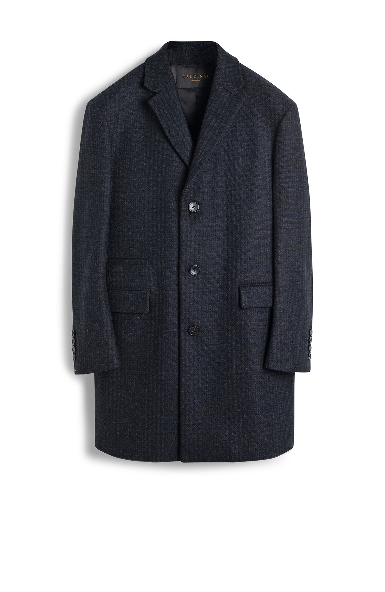 Wool Blend Mens Black Wool Top Coat SHERWOOD NAVY PLAID WOOL TOPCOAT