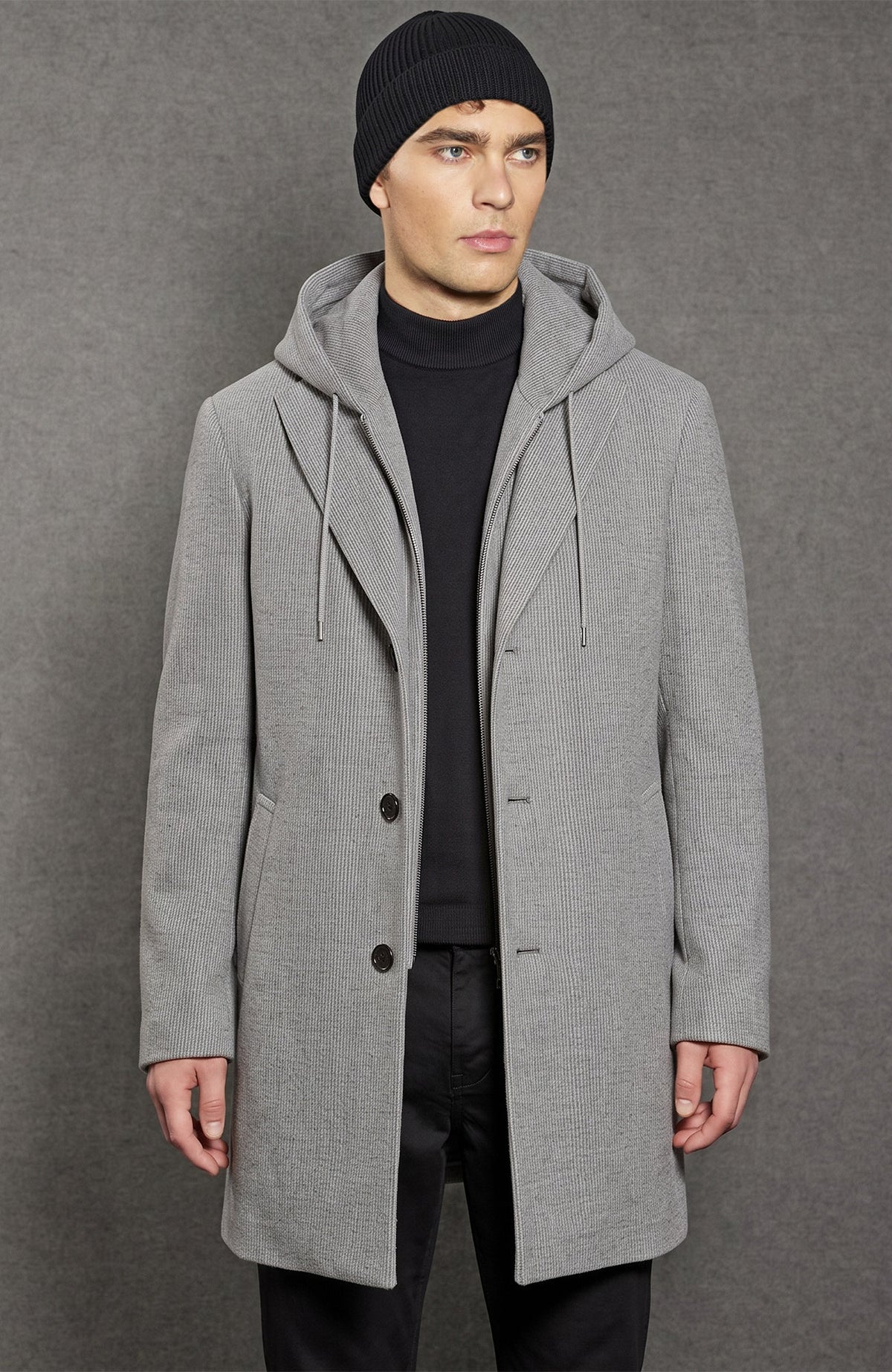 Tyson Gray Melange Wool & Cashmere Topcoat - MENS - Cardinal of Canada-US-Tyson Gray Melange Wool & Cashmere Topcoat