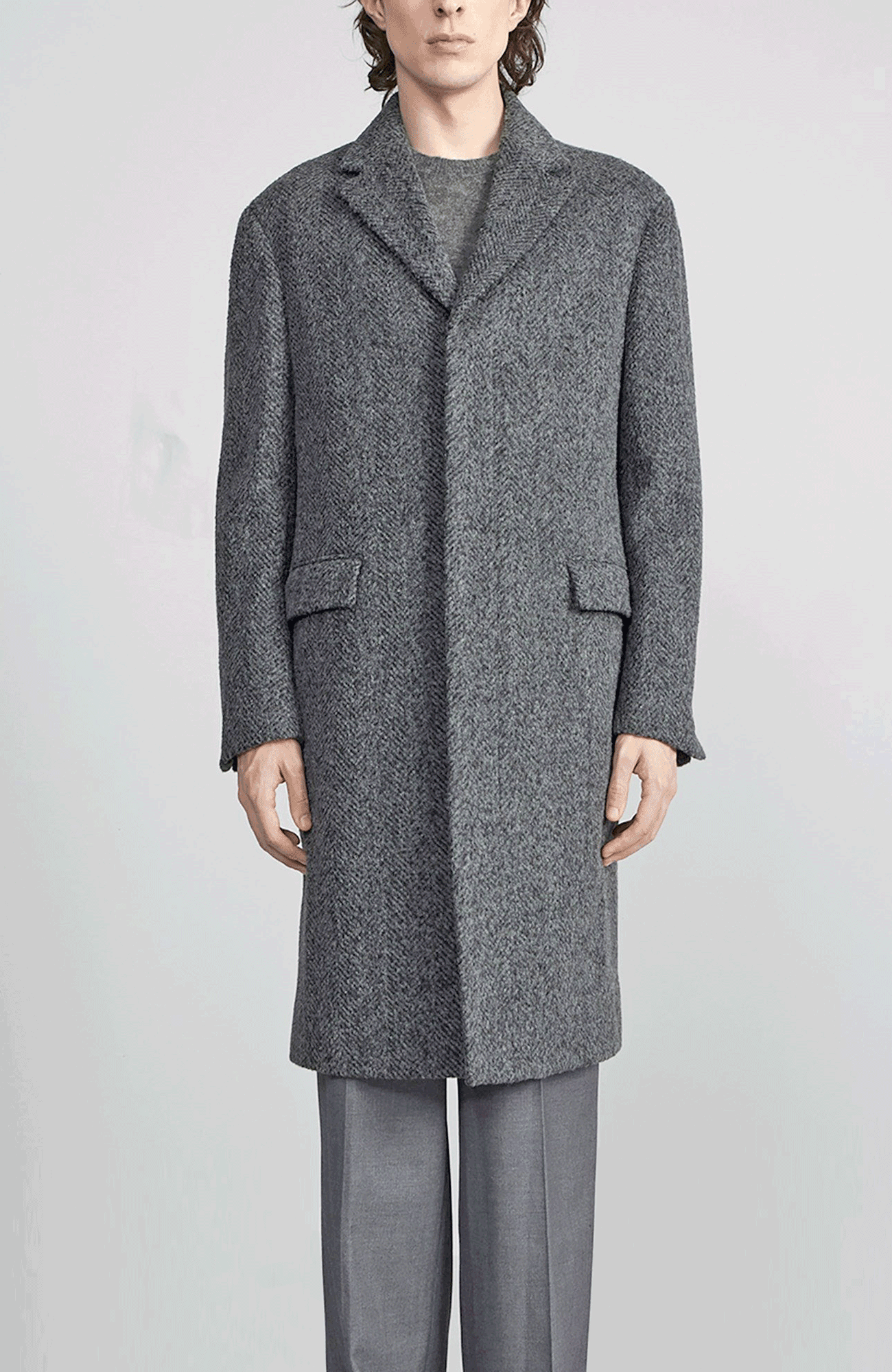 MERCER ALPACA & CASHMERE CHARCOAL HERRINGBONE TOPCOAT