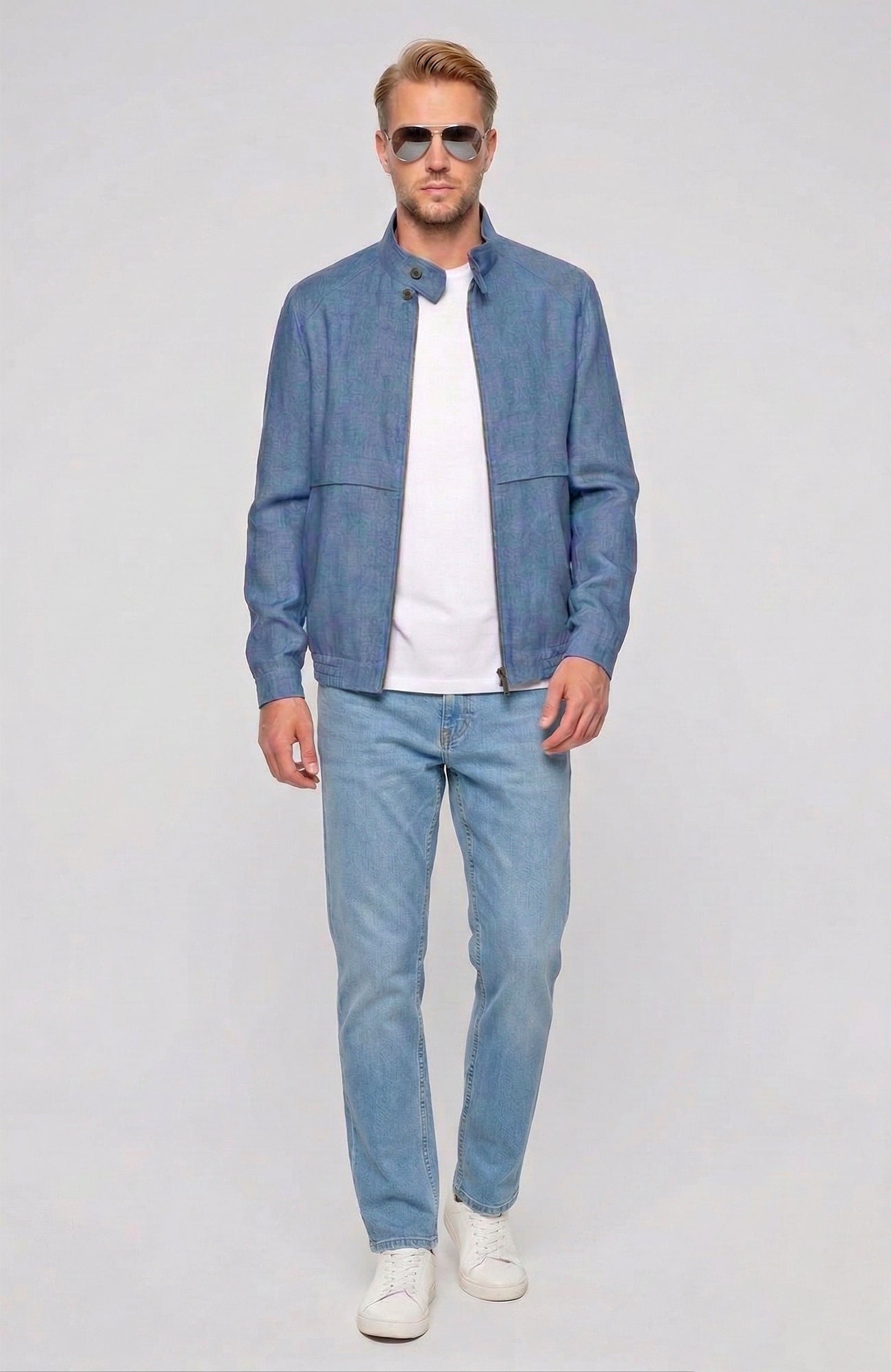 Bristol Light Blue Linen Bomber Jacket