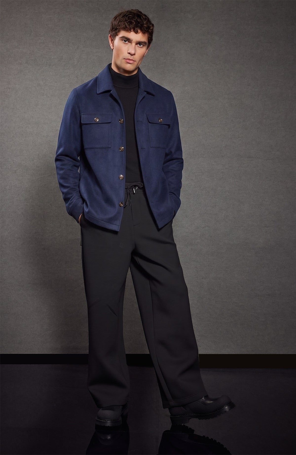 Bryce Navy Cashmere Shirt Jacket - MENS - Cardinal of Canada-US-Bryce Navy Cashmere Shirt Jacket