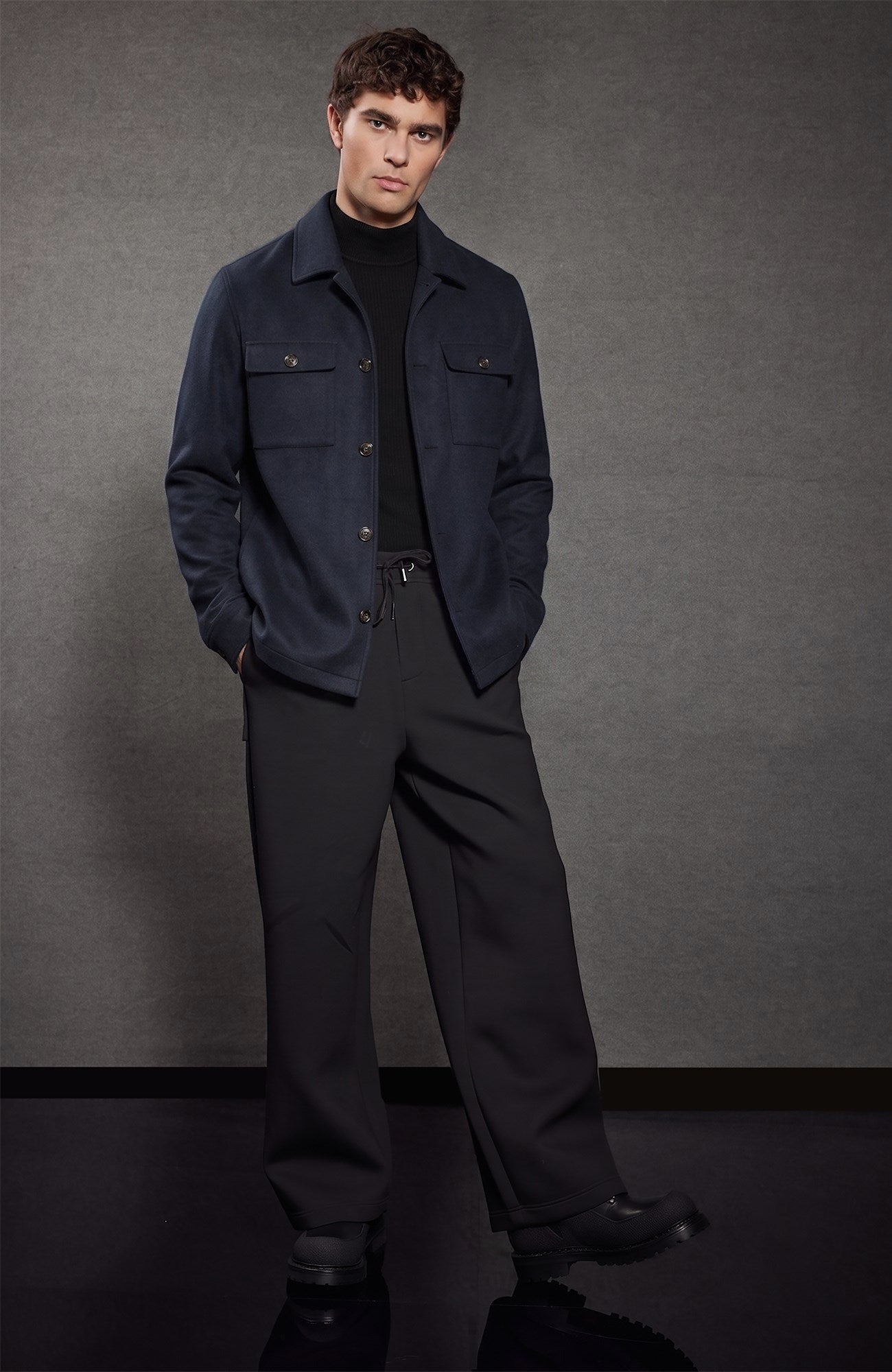 Bryce Navy Cashmere Shirt Jacket - MENS - Cardinal of Canada-US-Bryce Navy Cashmere Shirt Jacket