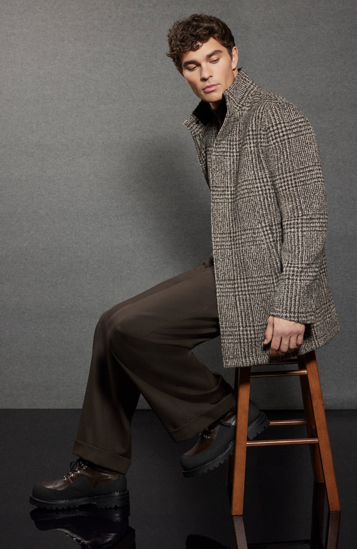 Bryson Wool and Cashmere Brown Check Topcoat - MENS - Cardinal of Canada-US-Bryson Wool and Cashmere Brown Check Topcoat