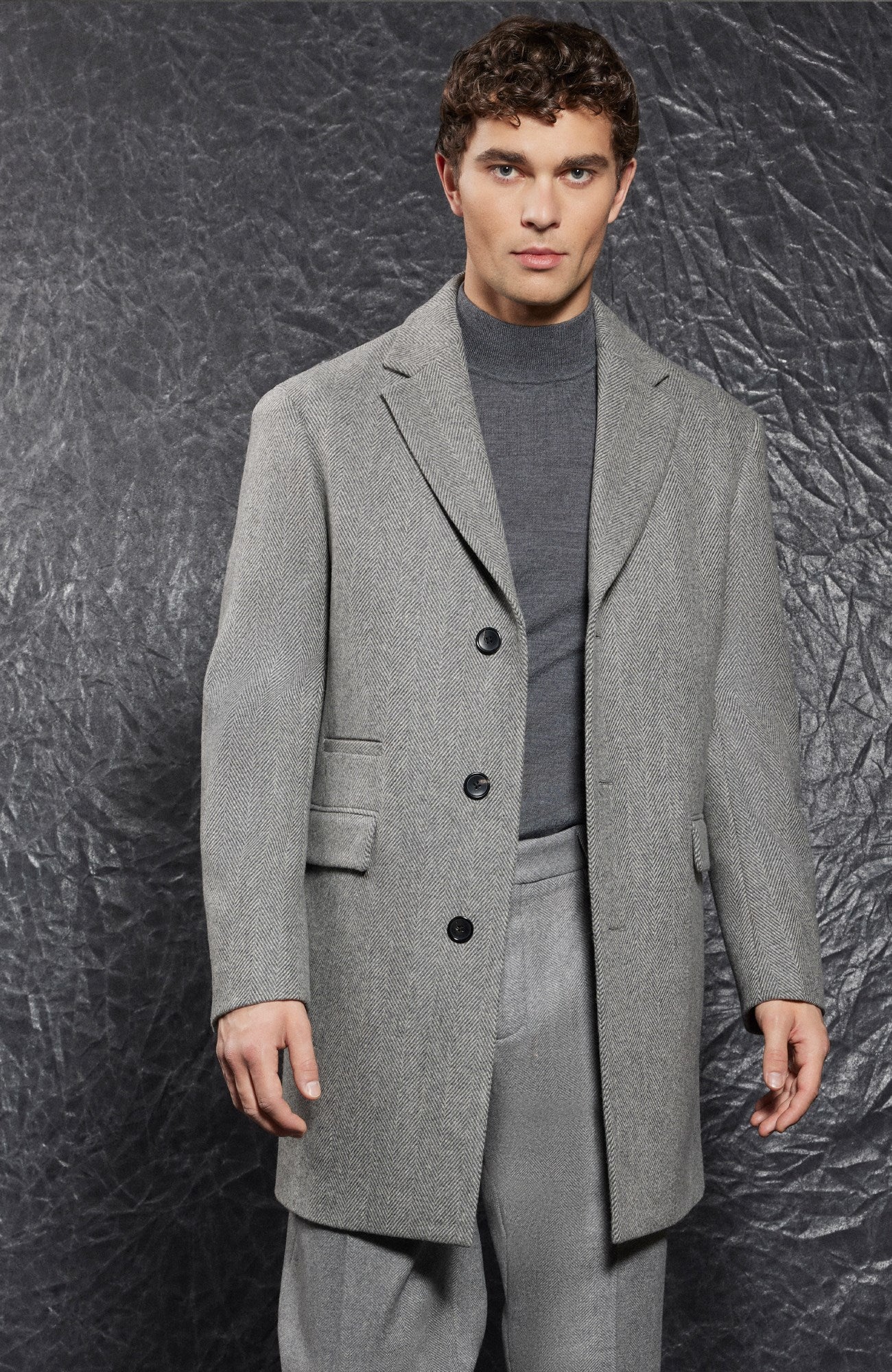 Sherwood Grey Herringbone Topcoat