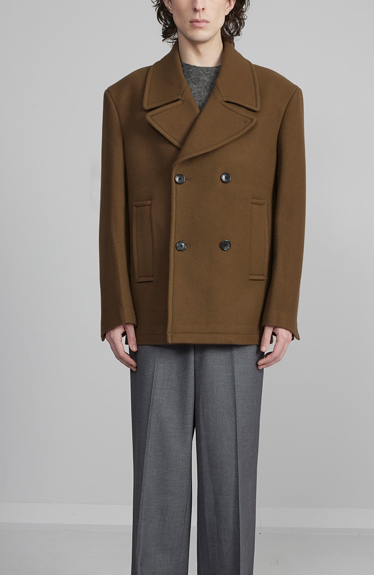 CARRARA WOOL & CASHMERE PEACOAT - MENS - Cardinal of Canada - US - CARRARA KHAKI WOOL & CASHMERE PEACOAT with 30 inch length