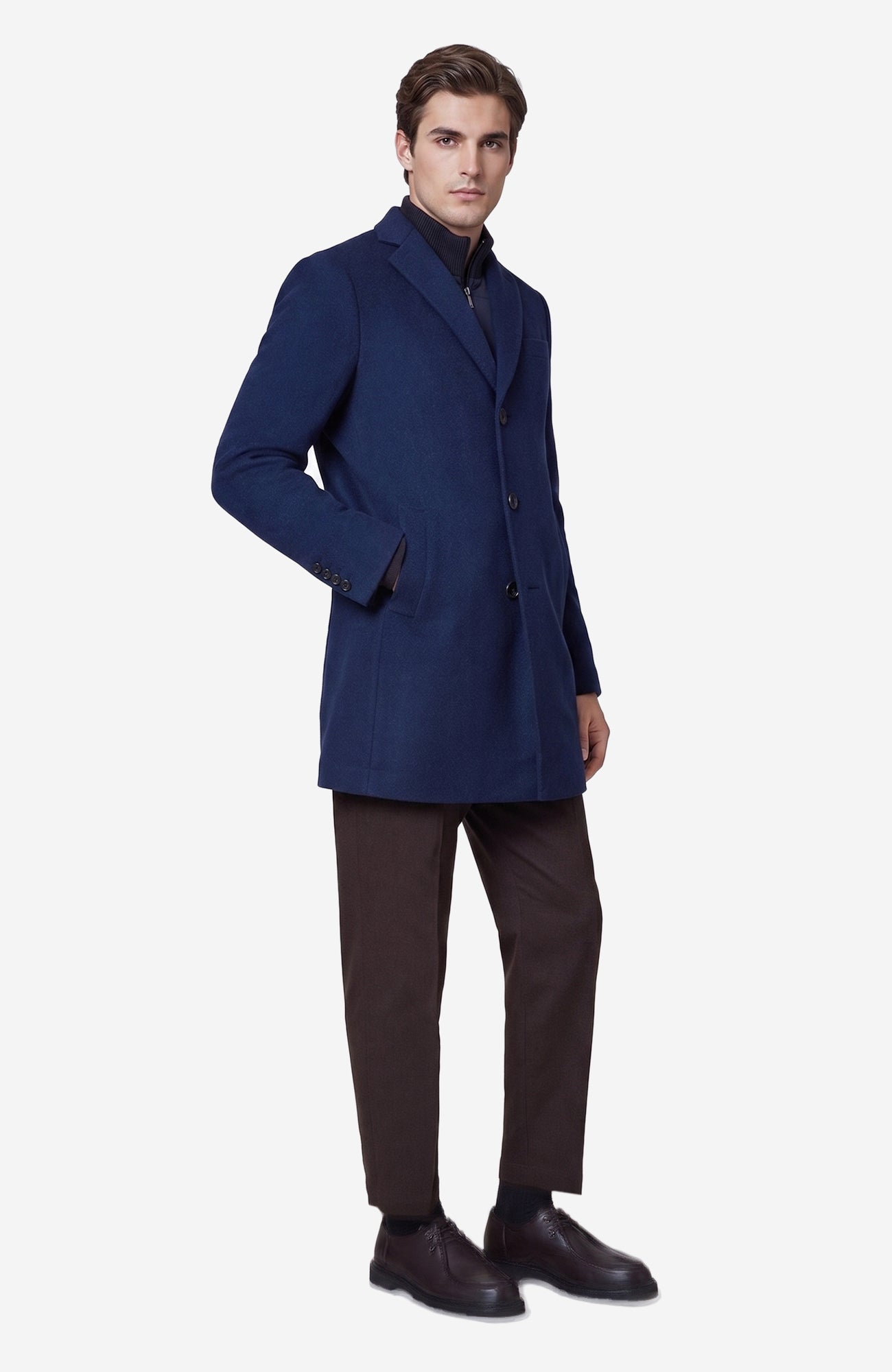 LeClaire Navy Twill Wool & Cashmere Car Coat