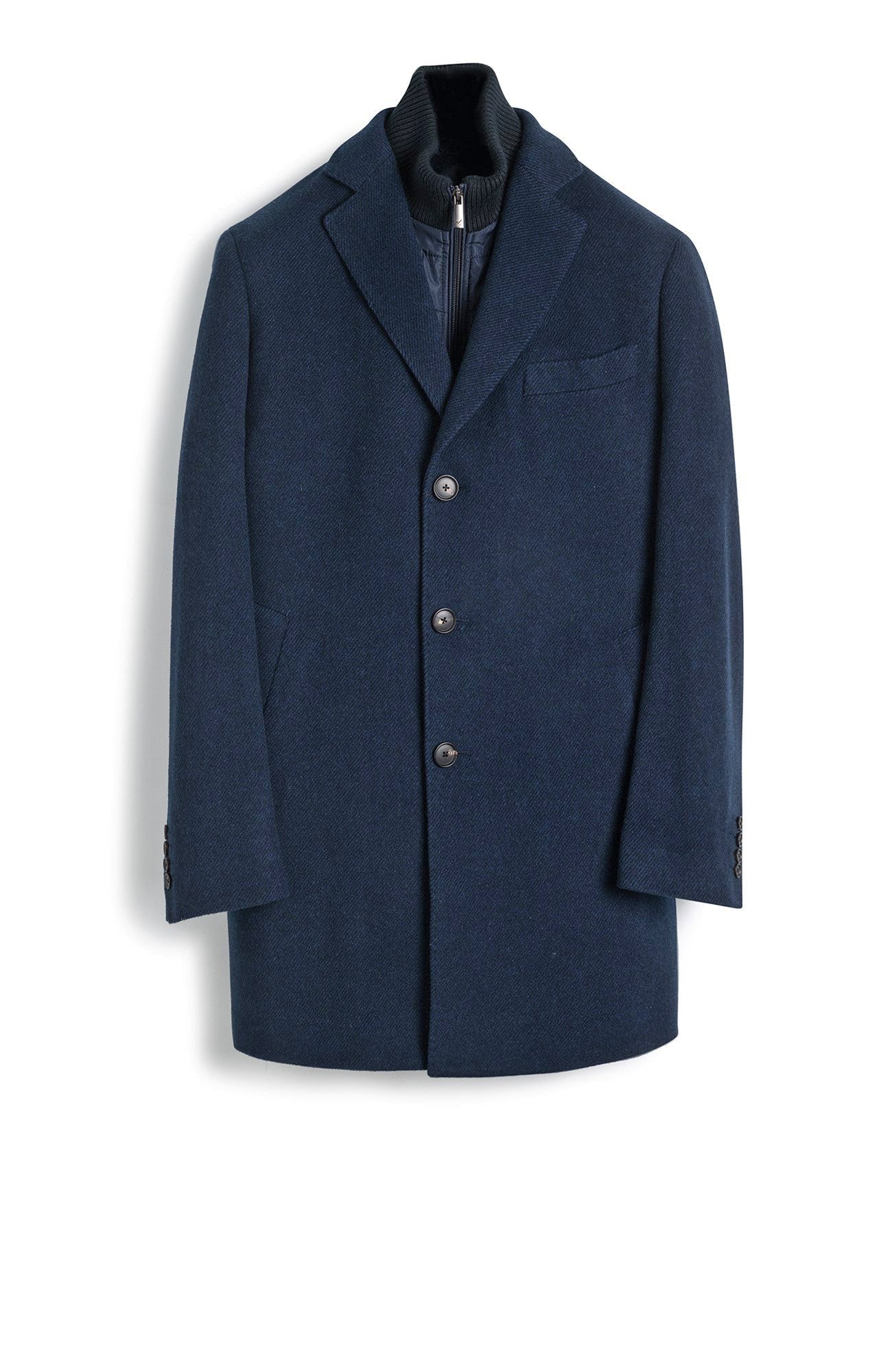 LECLAIRE NAVY TWILL WOOL & CASHMERE CAR COAT