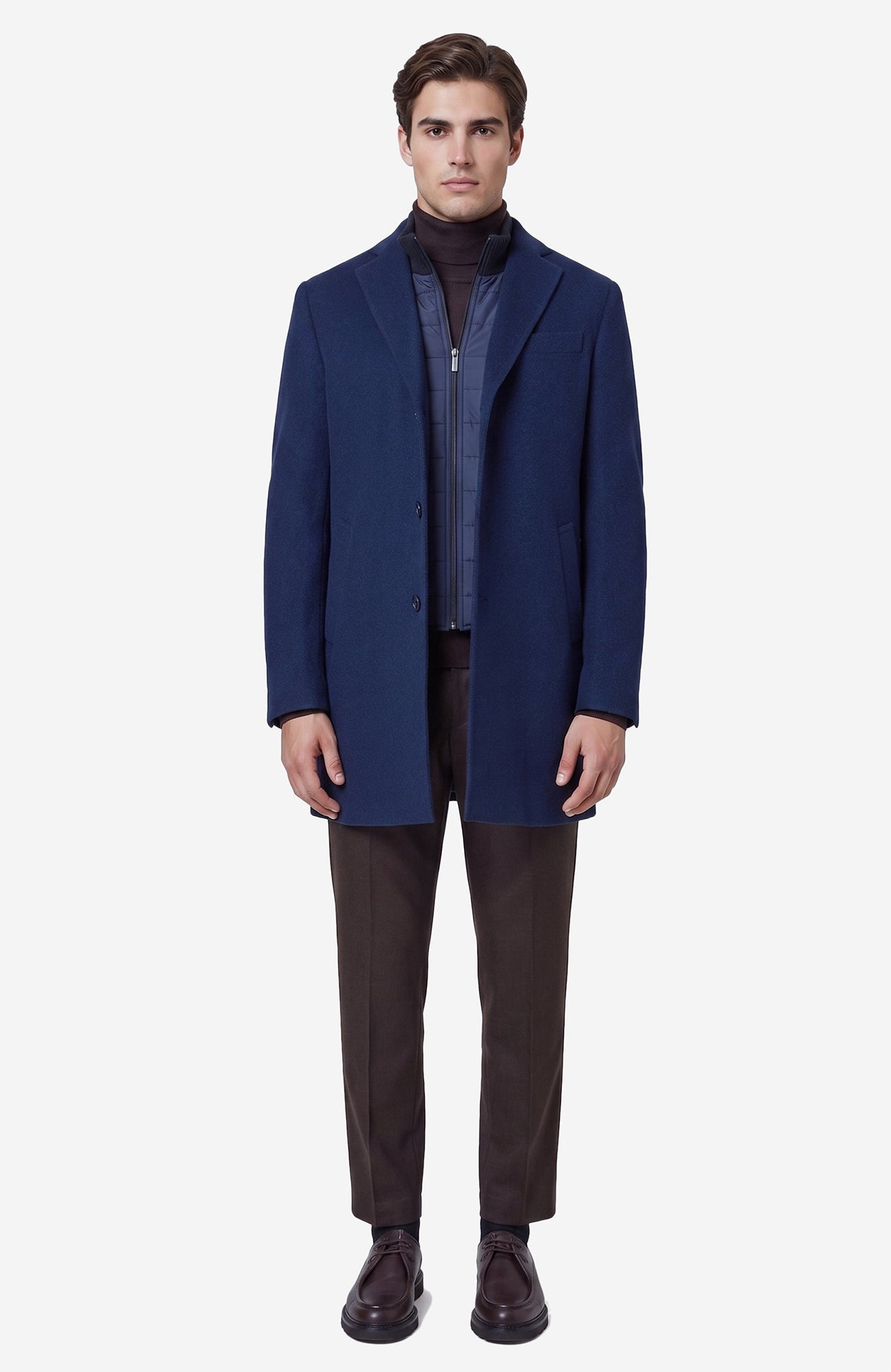 LeClaire Navy Twill Wool & Cashmere Car Coat