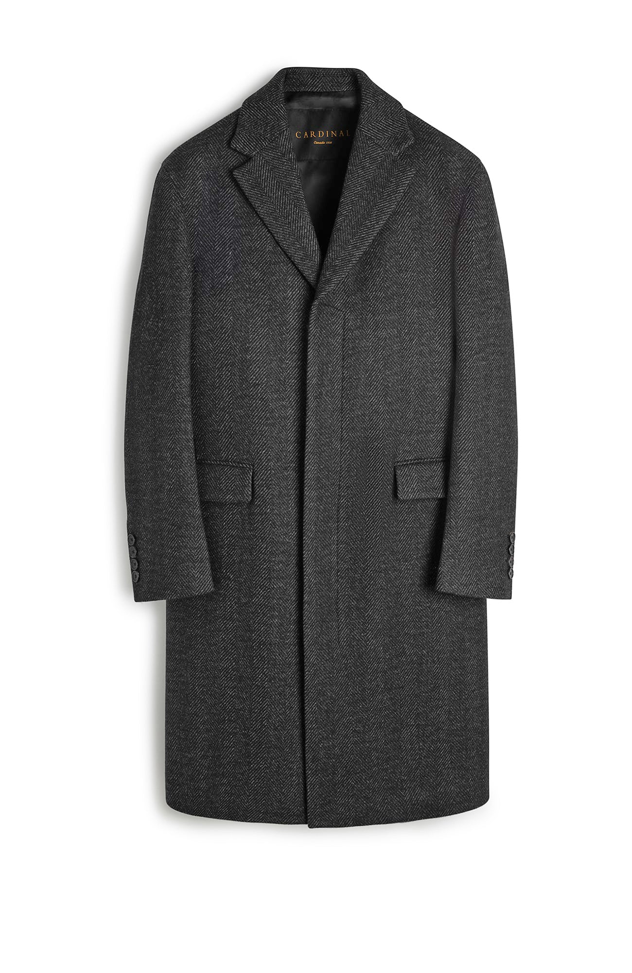 LIMITED EDITION: MERCER CHARCOAL HERRINGBONE TOPCOAT - MENS - Cardinal of Canada - US - LIMITED EDITION: MERCER CHARCOAL HERRINGBONE TOPCOAT