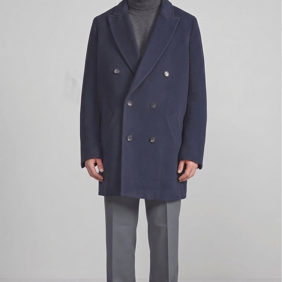 Logan Double Breast Navy Wool Topcoat