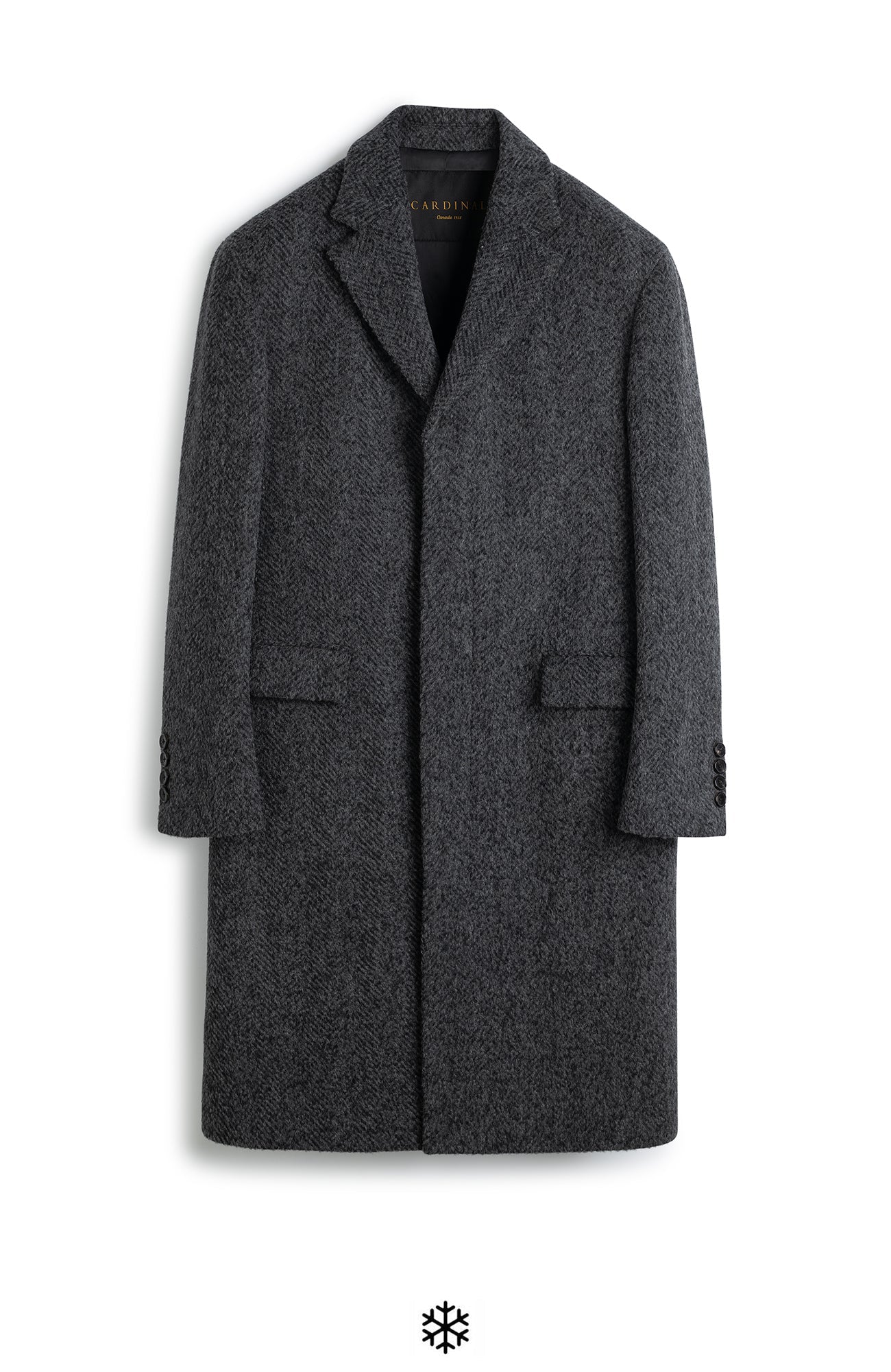 MERCER ALPACA & CASHMERE CHARCOAL HERRINGBONE TOPCOAT - MENS - Cardinal of Canada - US - MERCER WOOL & CASHMERE OVERCOAT 41.5 INCH LENGTH