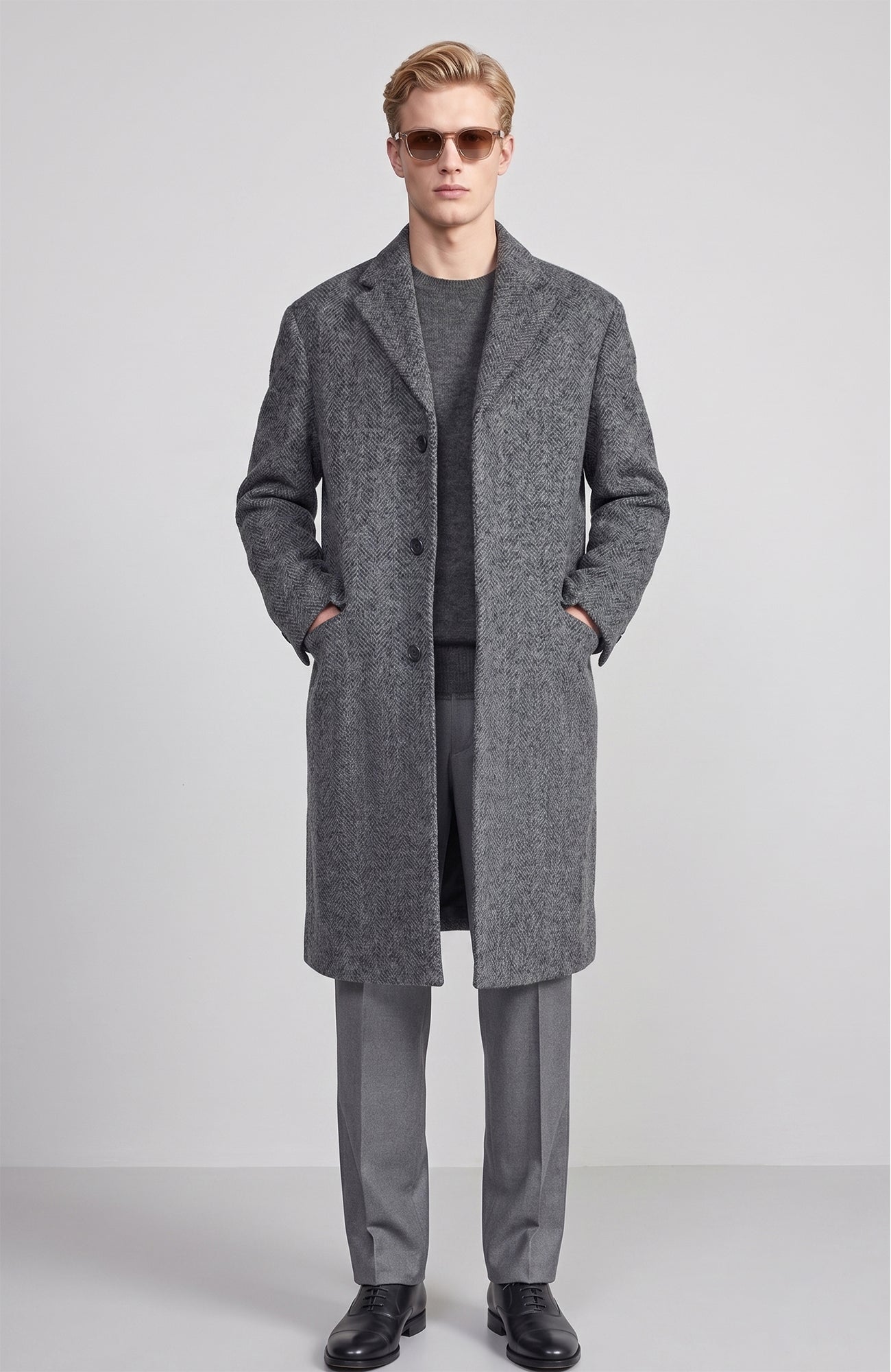 Mercer Alpaca & Cashmere Charcoal Herringbone Topcoat