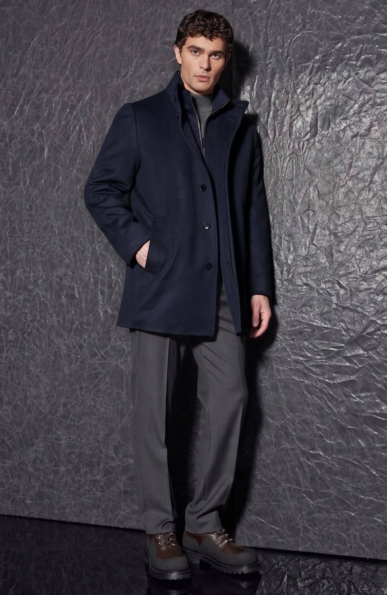 Mont-Royal Navy Melange Wool & Cashmere Car Coat - Cardinal of Canada-US-Mont-Royal Navy Melange Wool & Cashmere Car Coat