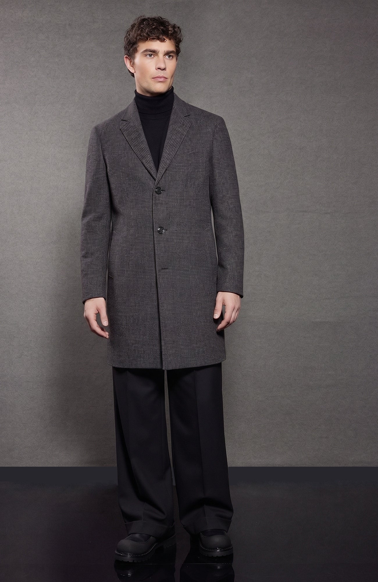 Stedwell Charcoal Plaid Wool Topcoat - MENS - Cardinal of Canada-US-Stedwell Charcoal Plaid Wool Topcoat