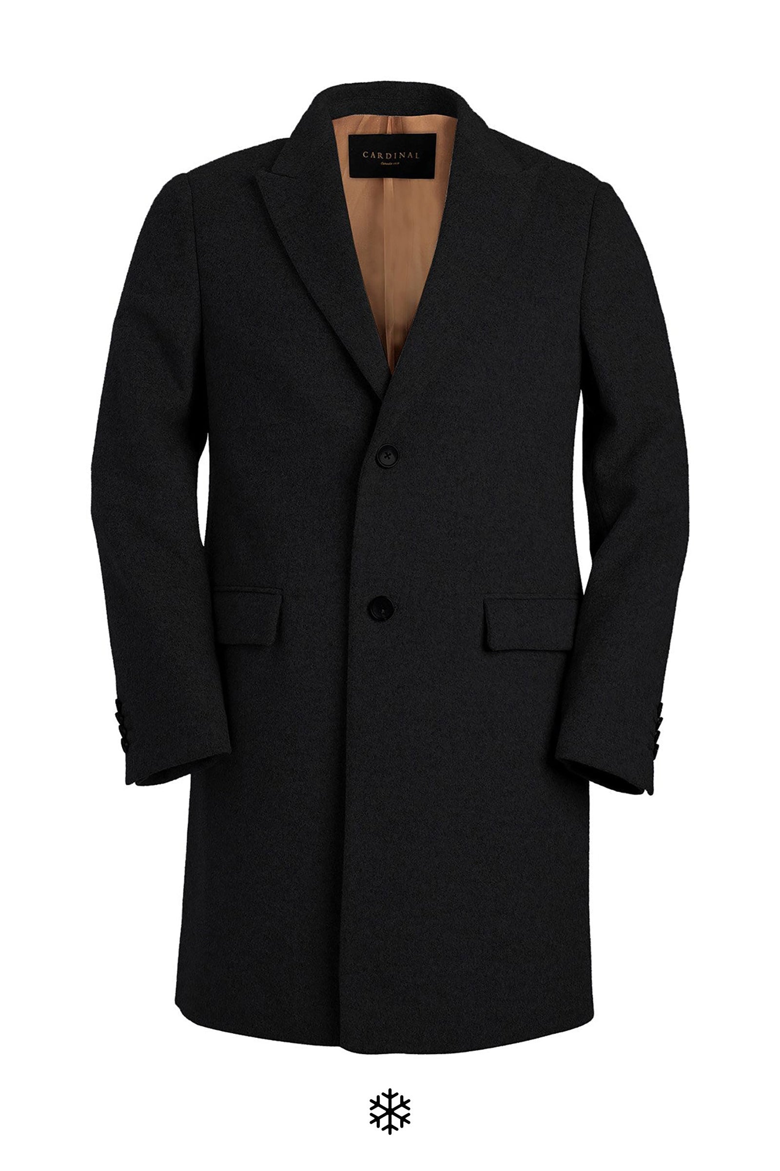 Sutton - Black wool topcoat 38 inch length