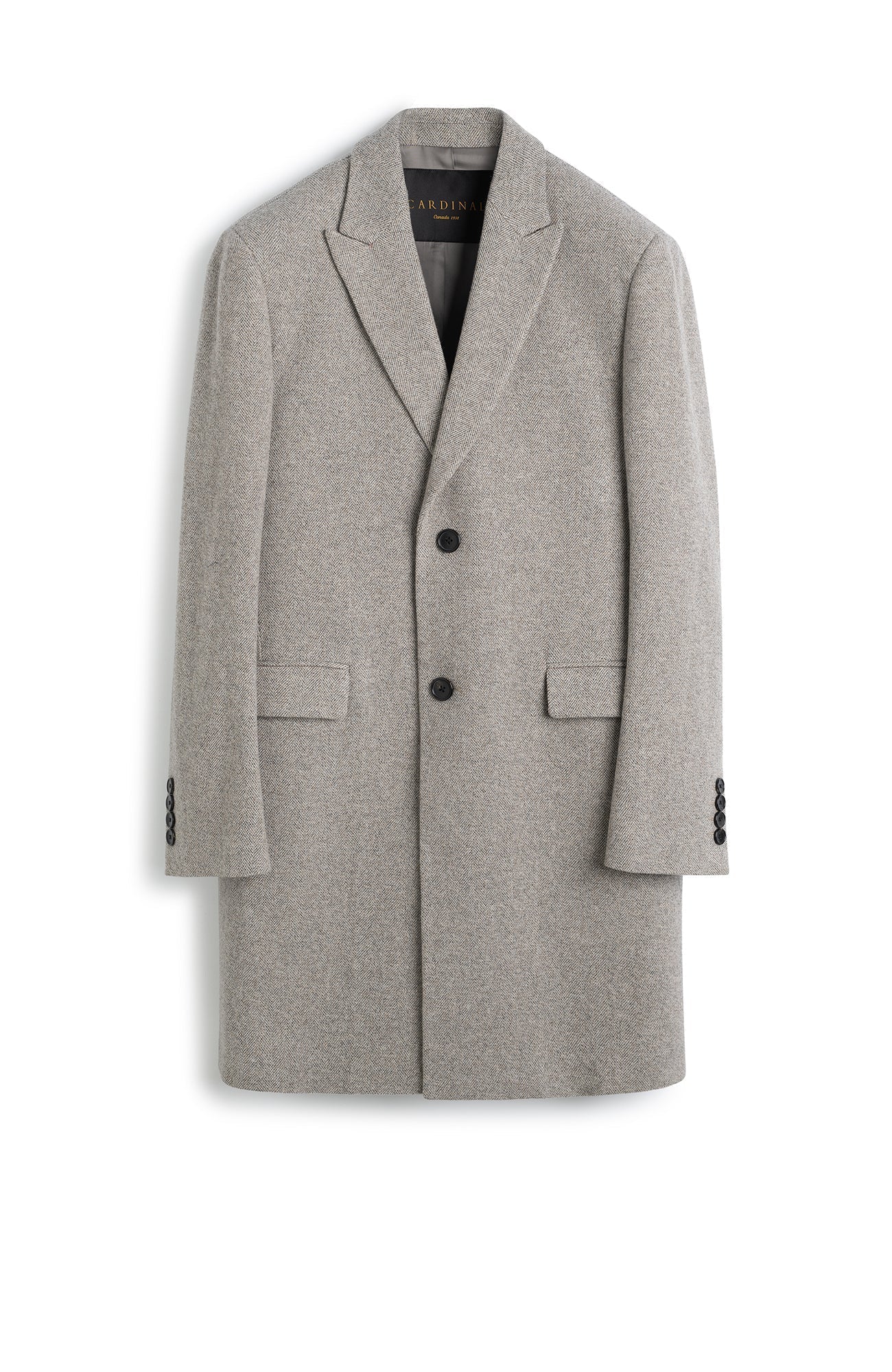 SUTTON STONE HERRINGBONE WOOL & CASHMERE TOPCOAT - MENS - Cardinal of Canada - US - SUTTON STONE HERRINGBONE WOOL & CASHMERE TOPCOAT