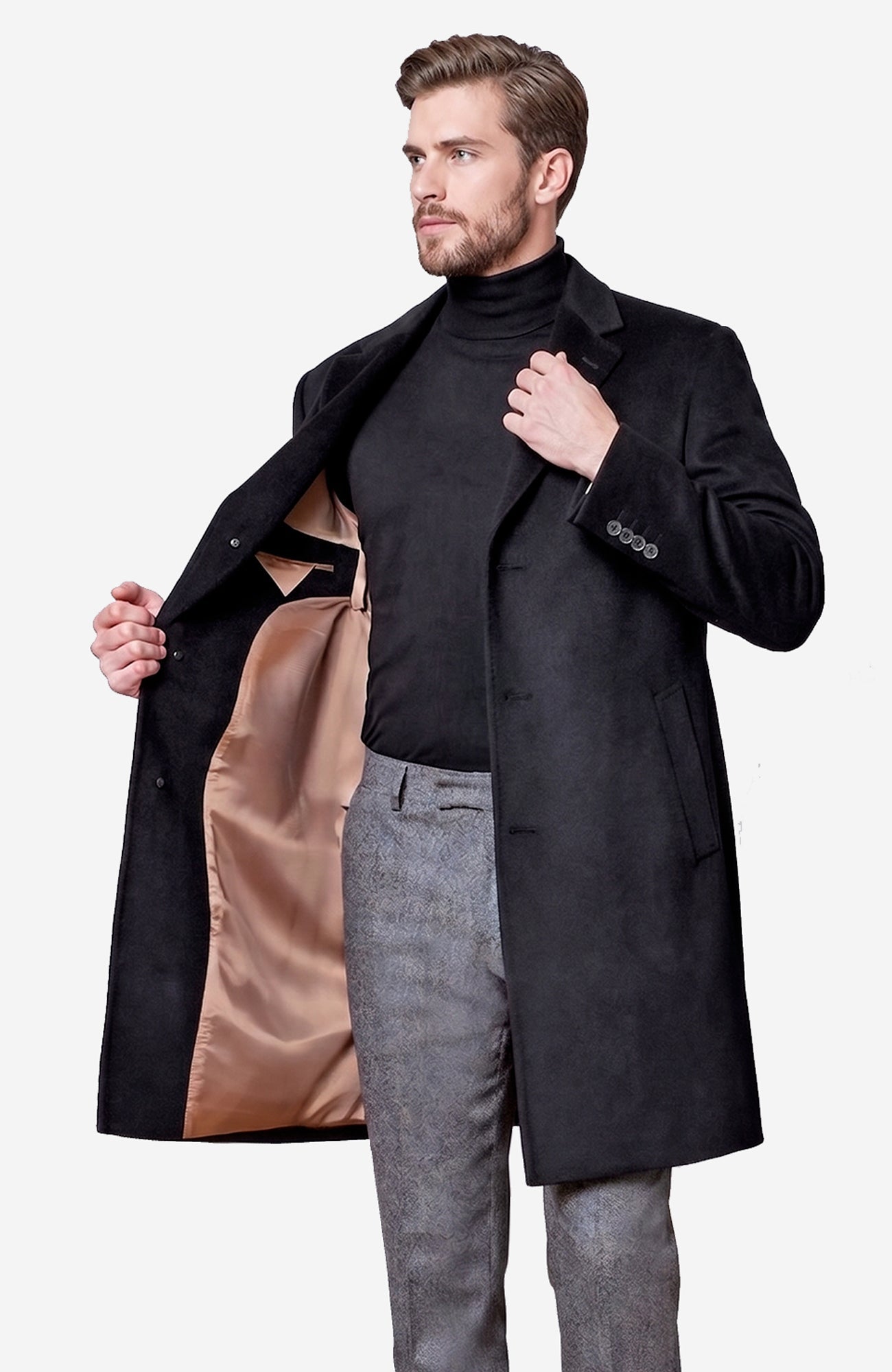 The St. Pierre Black Cashmere Topcoat