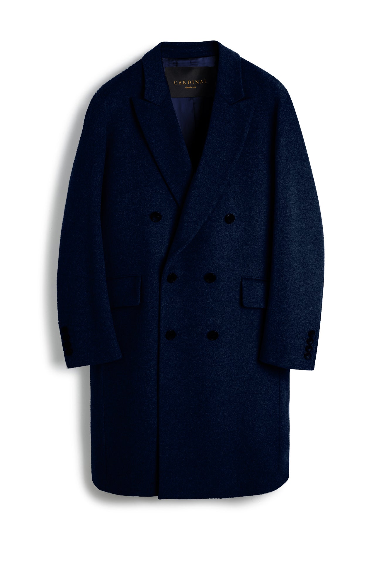 THOMAS DOUBLE BREAST NAVY CASHMERE TOPCOAT - MENS - Cardinal of Canada - US - THOMAS NAVY CASHMERE TOP COAT 41.5 INCH LENGTH