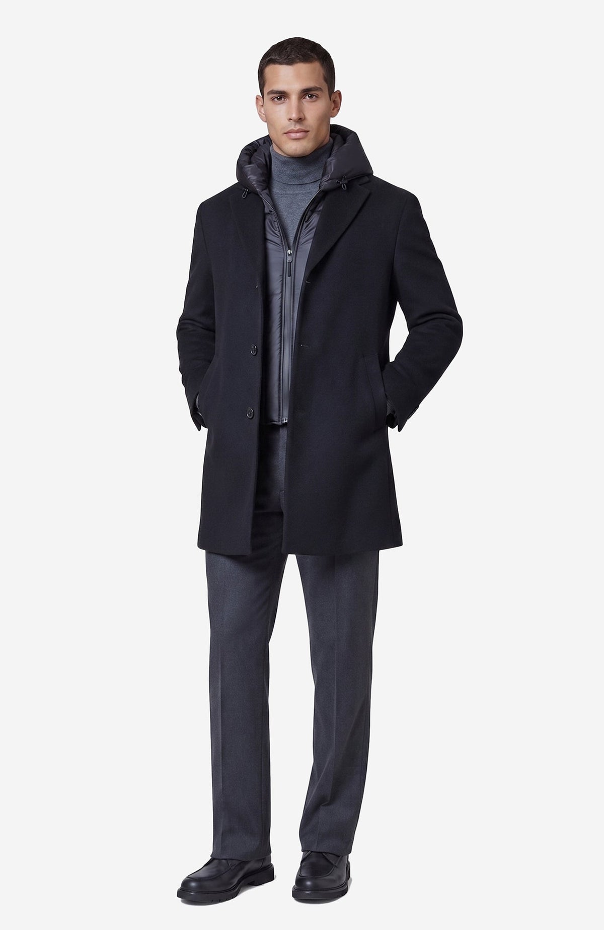 Trenton Black Wool & Cashmere Topcoat - Cardinal of Canada-US-Trenton Black Wool & Cashmere Topcoat
