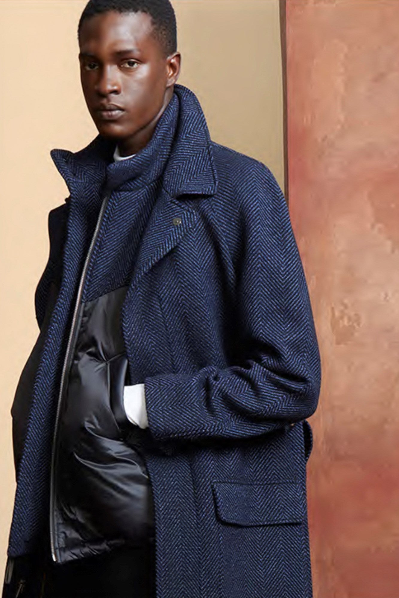 Blue wool trench store coat